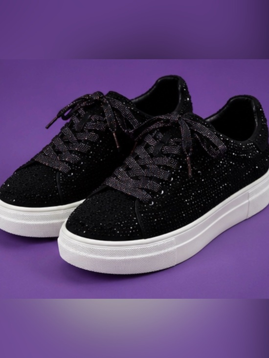 Not found Shoes - Black Rhinestone Crystal Platform LaceUp Sneakers with glittery laces size 9-9.5
